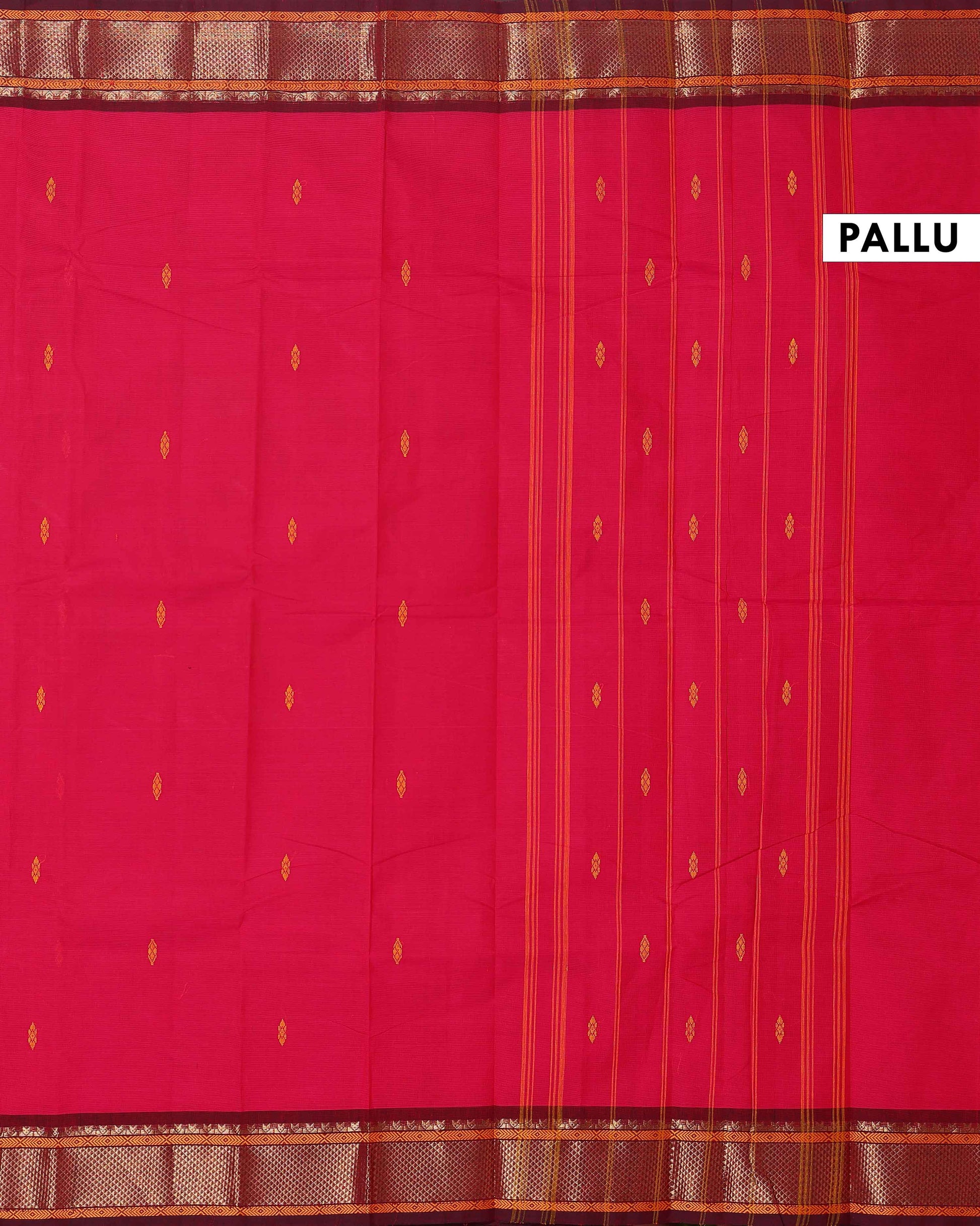 Traditional Chettinad Cotton Saree with Rich Zari Border and Fine Handloom Weave - Dark Pink
