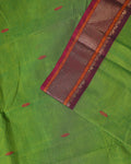 Traditional Chettinad Cotton Saree with Rich Zari Border and Fine Handloom Weave - Green-close