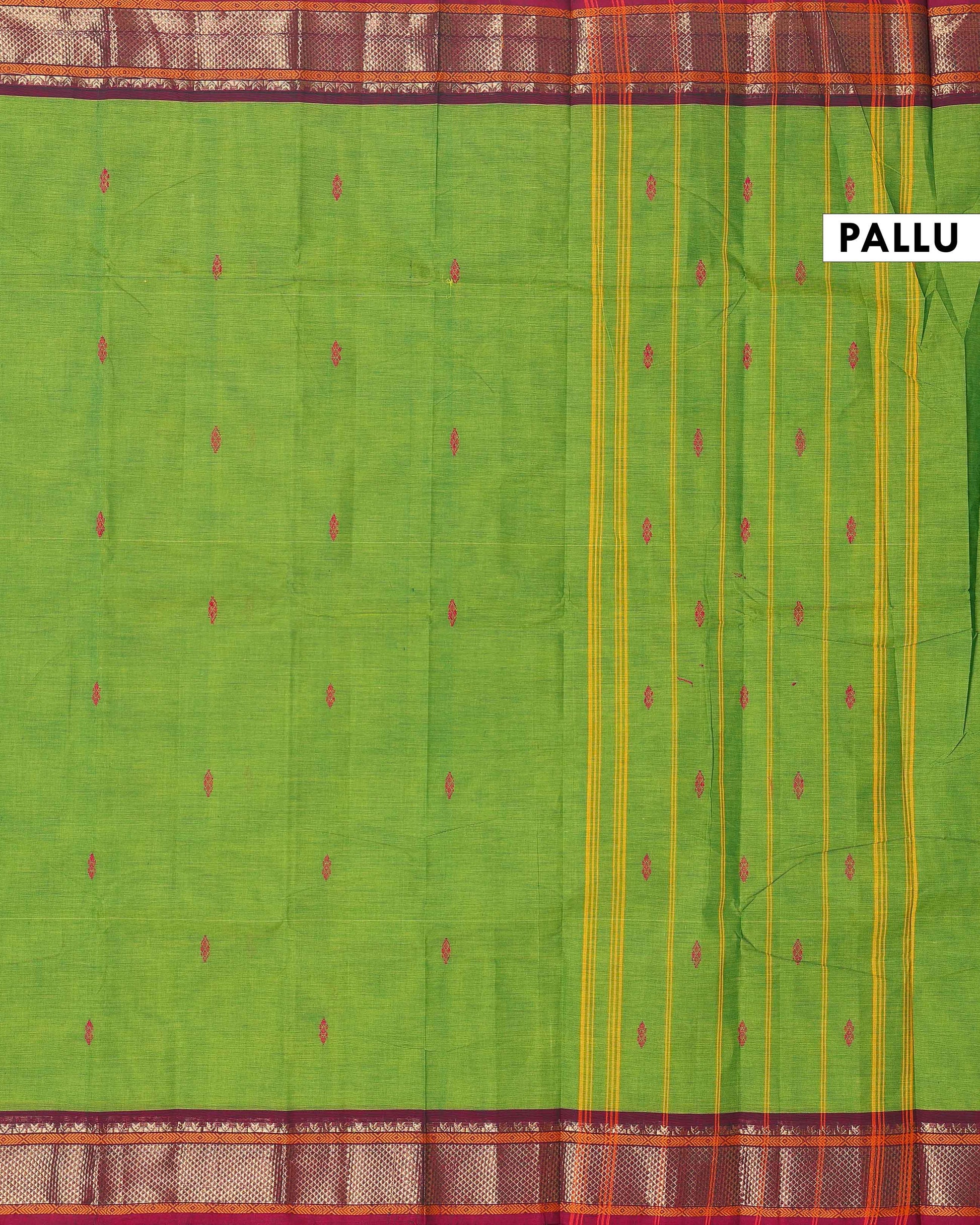 Traditional Chettinad Cotton Saree with Rich Zari Border and Fine Handloom Weave - Green