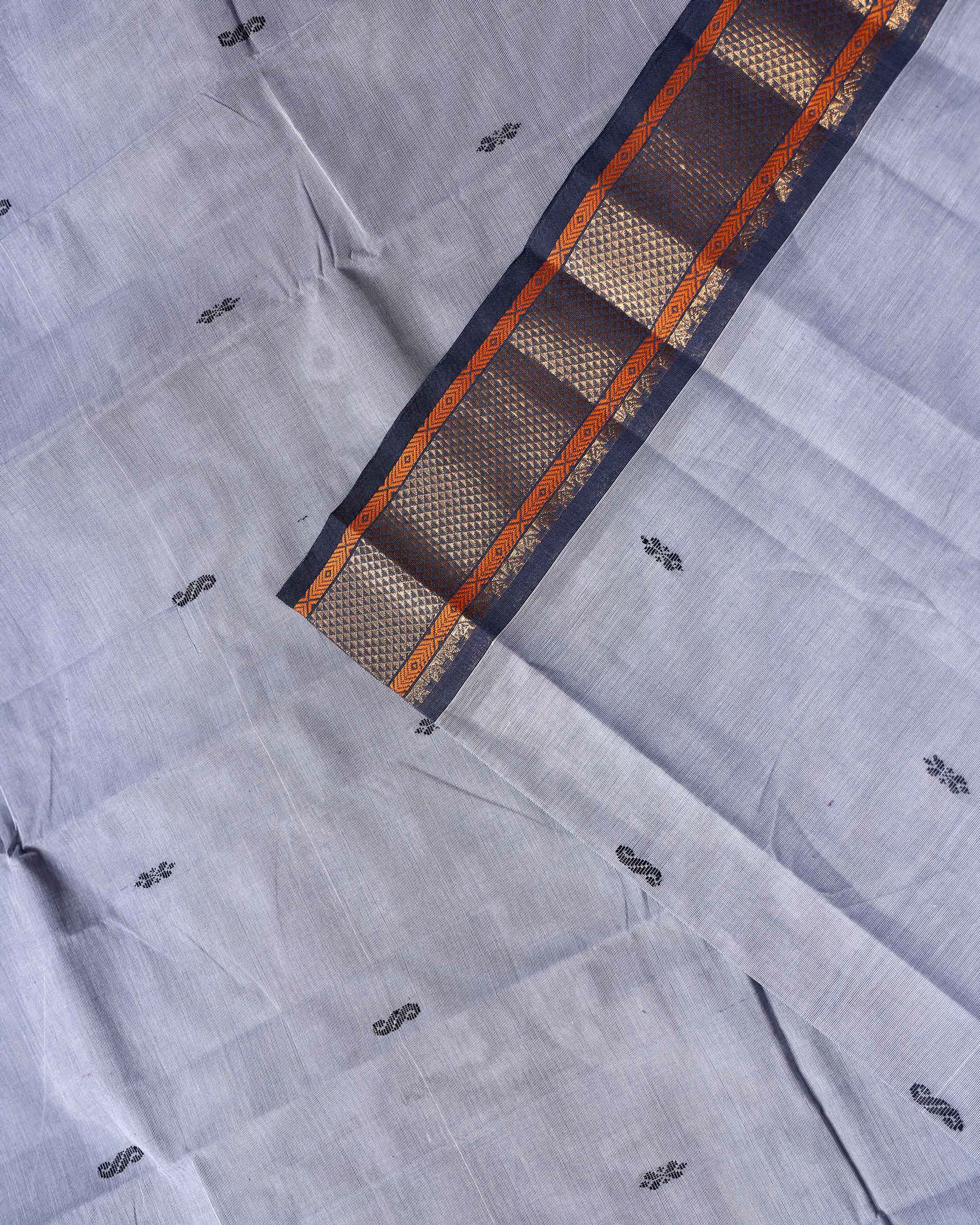 Traditional Chettinad Cotton Saree with Rich Zari Border and Fine Handloom Weave - Grey