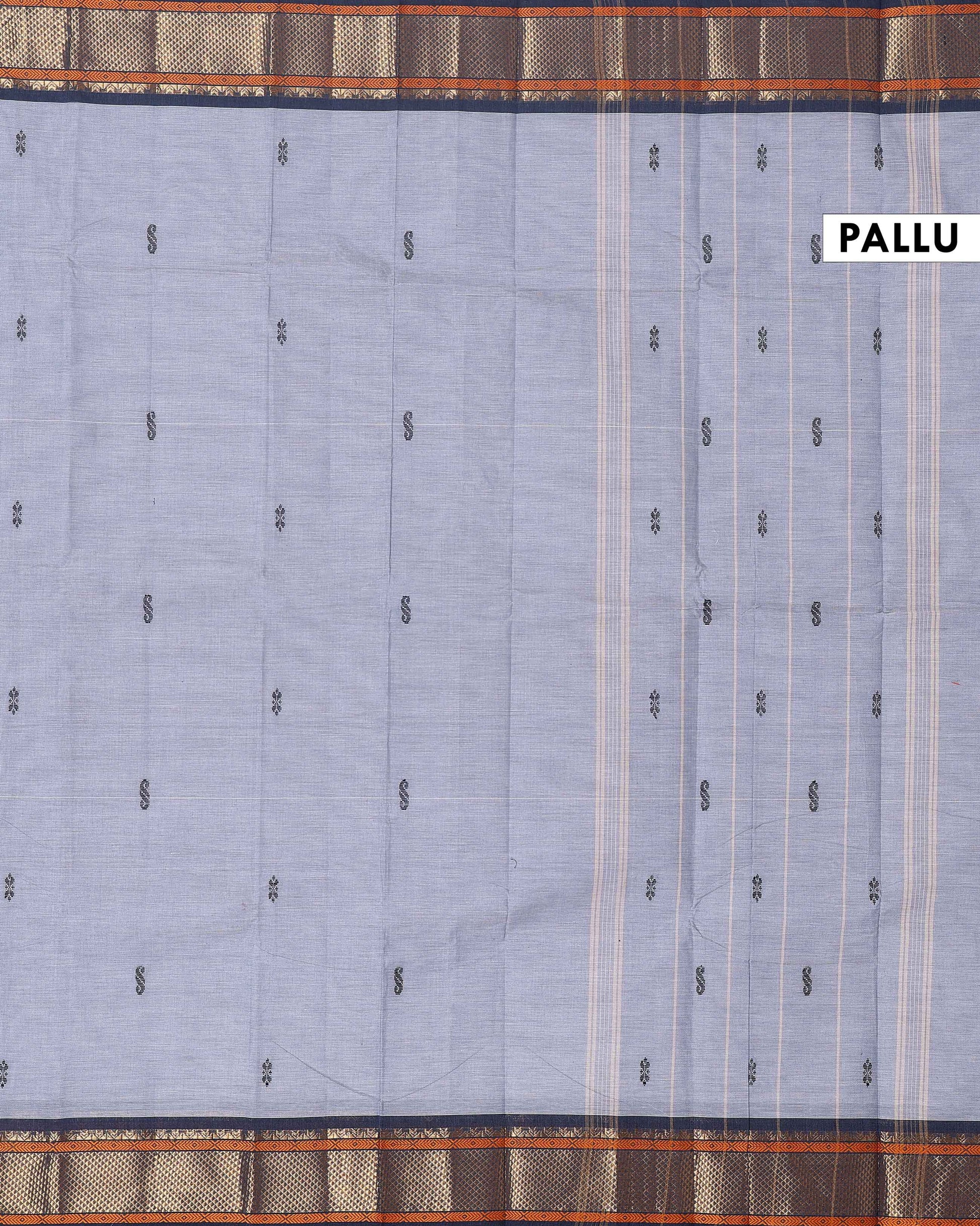Traditional Chettinad Cotton Saree with Rich Zari Border and Fine Handloom Weave - Grey