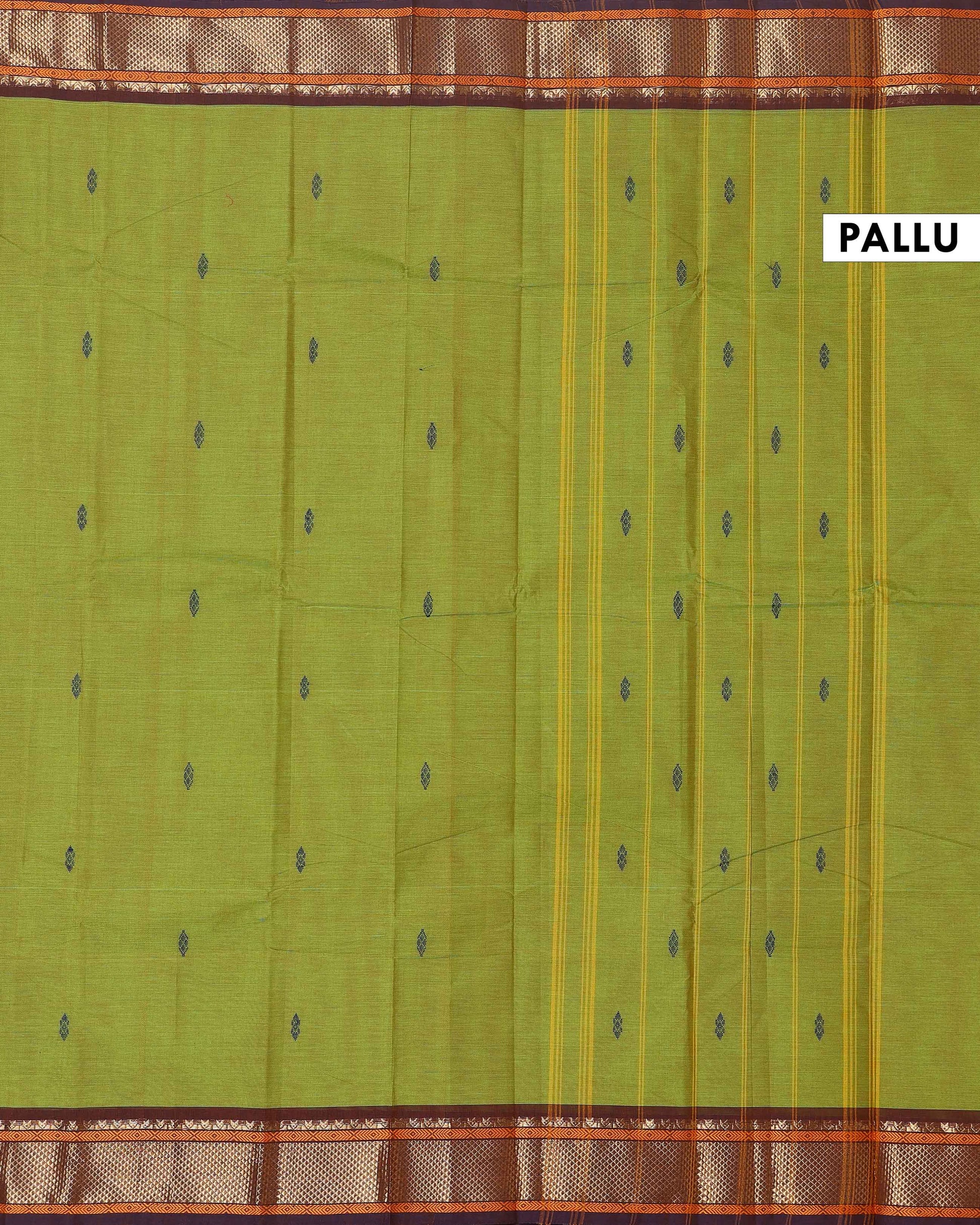 Traditional Chettinad Cotton Saree with Rich Zari Border and Fine Handloom Weave - Light Green