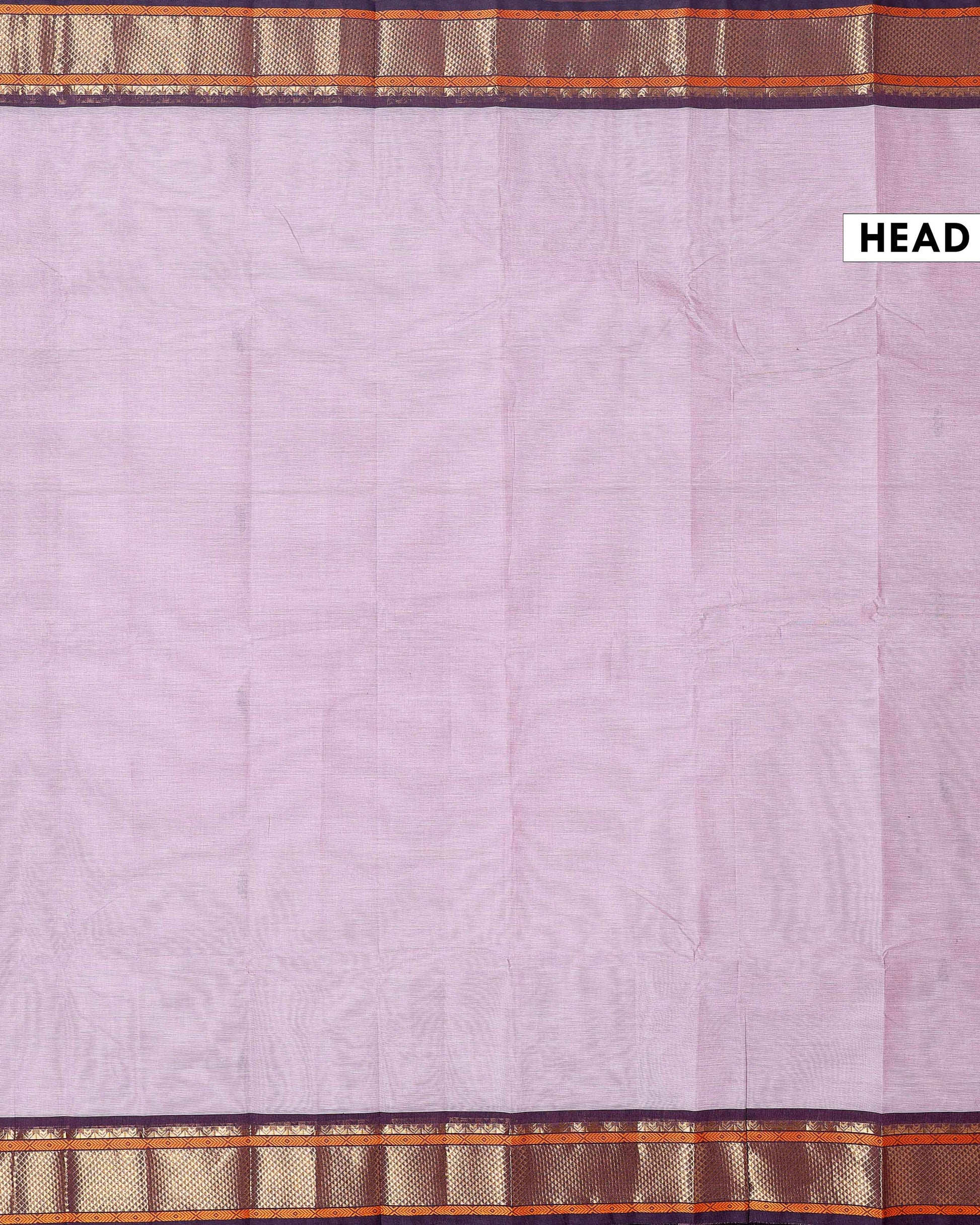 Traditional Chettinad Cotton Saree with Rich Zari Border and Fine Handloom Weave - Light  Lavender