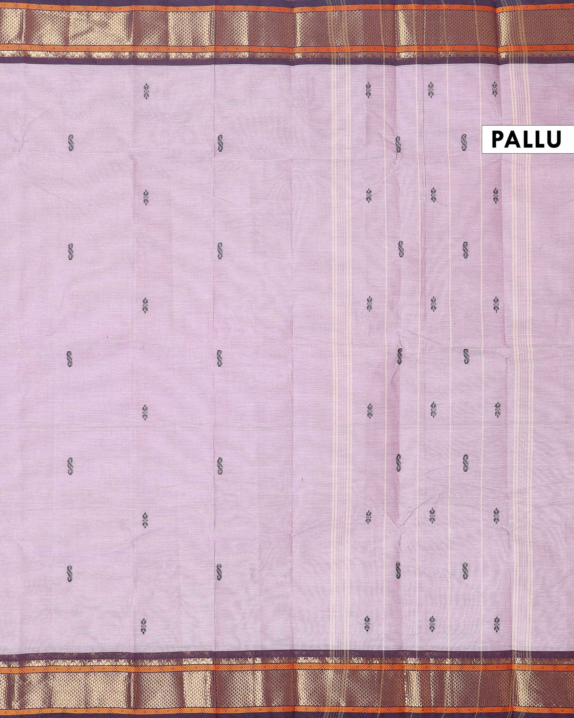 Traditional Chettinad Cotton Saree with Rich Zari Border and Fine Handloom Weave - Light  Lavender