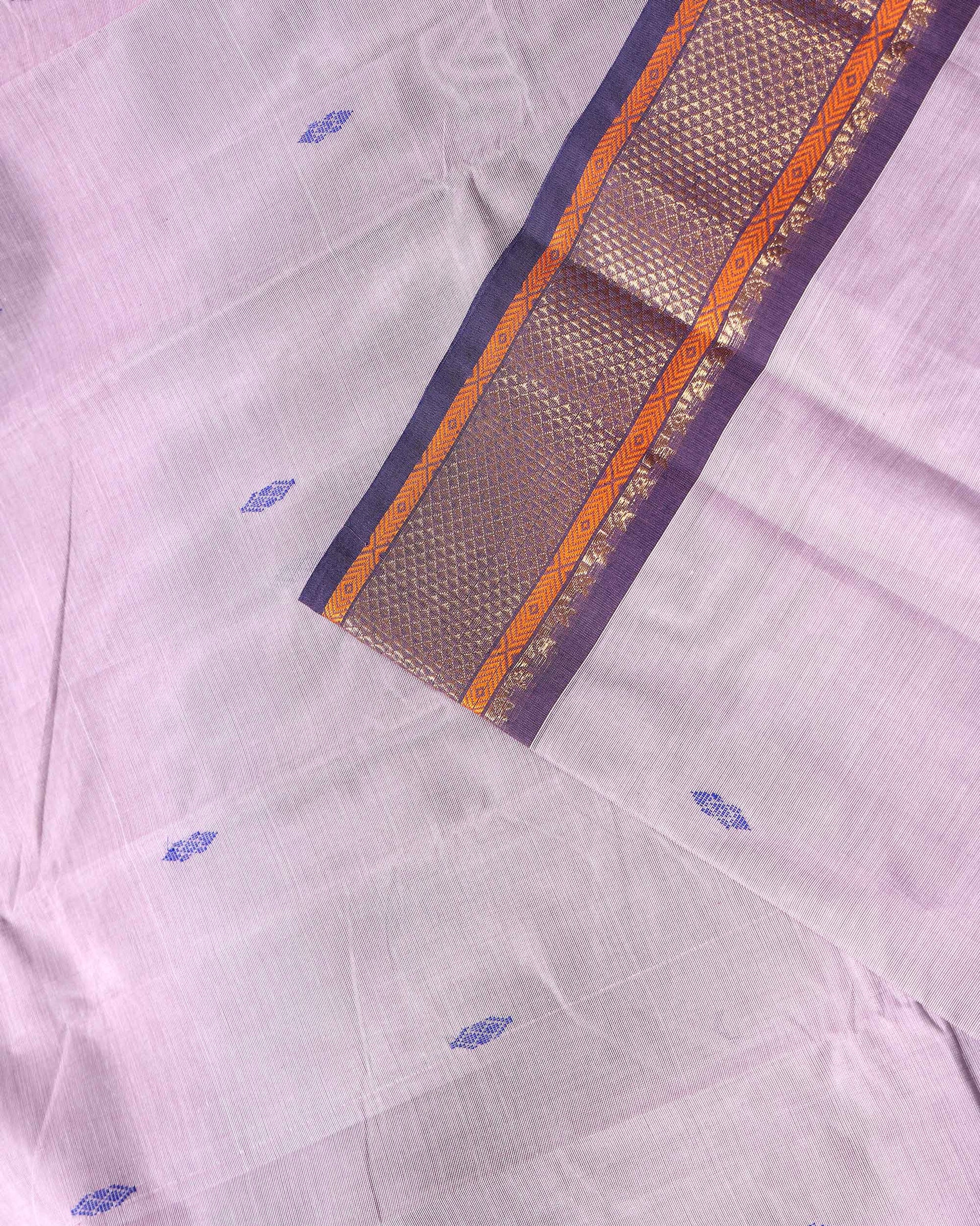 Traditional Chettinad Cotton Saree with Rich Zari Border and Fine Handloom Weave - Light  Purple
