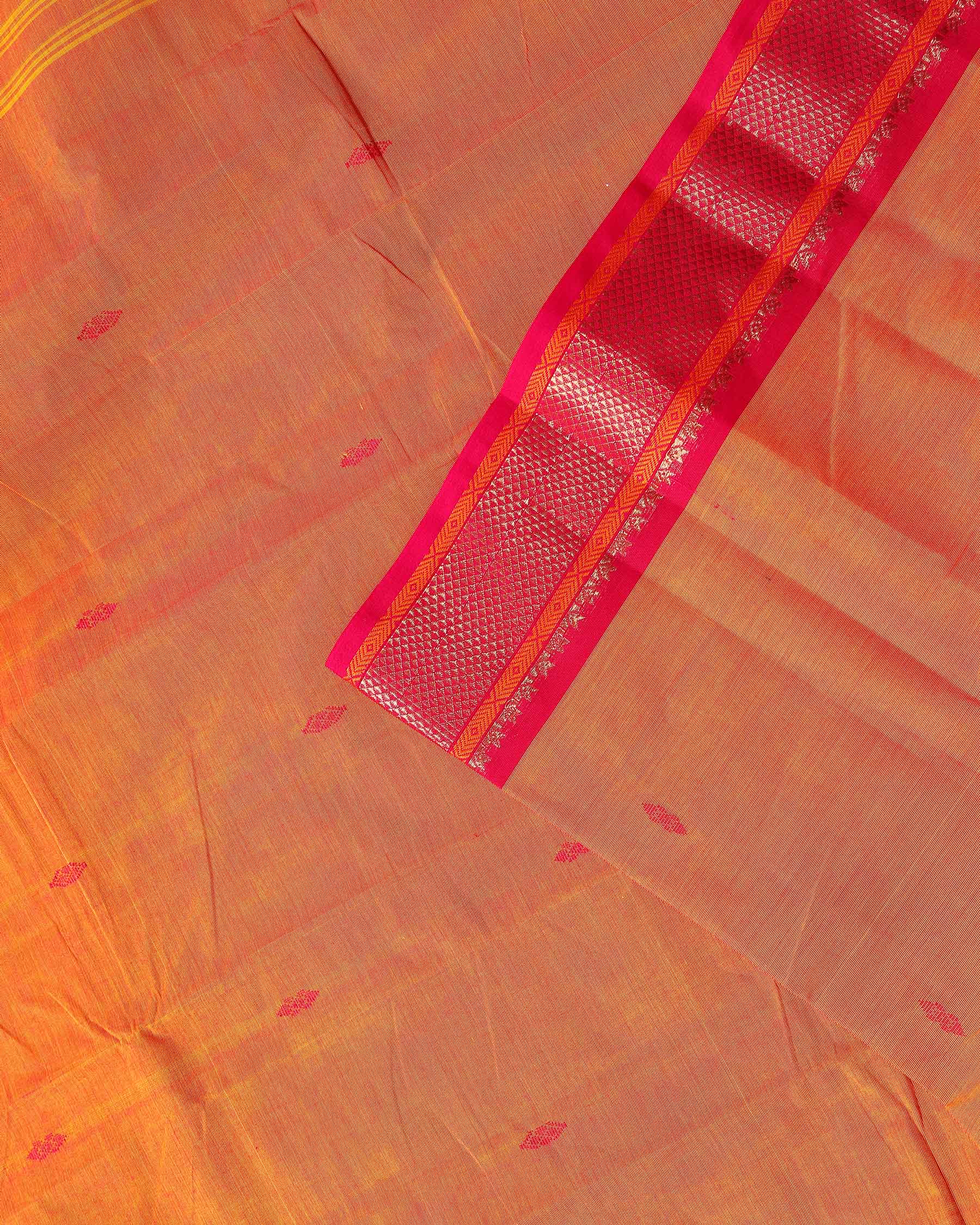 Traditional Chettinad Cotton Saree with Rich Zari Border and Fine Handloom Weave - Orange