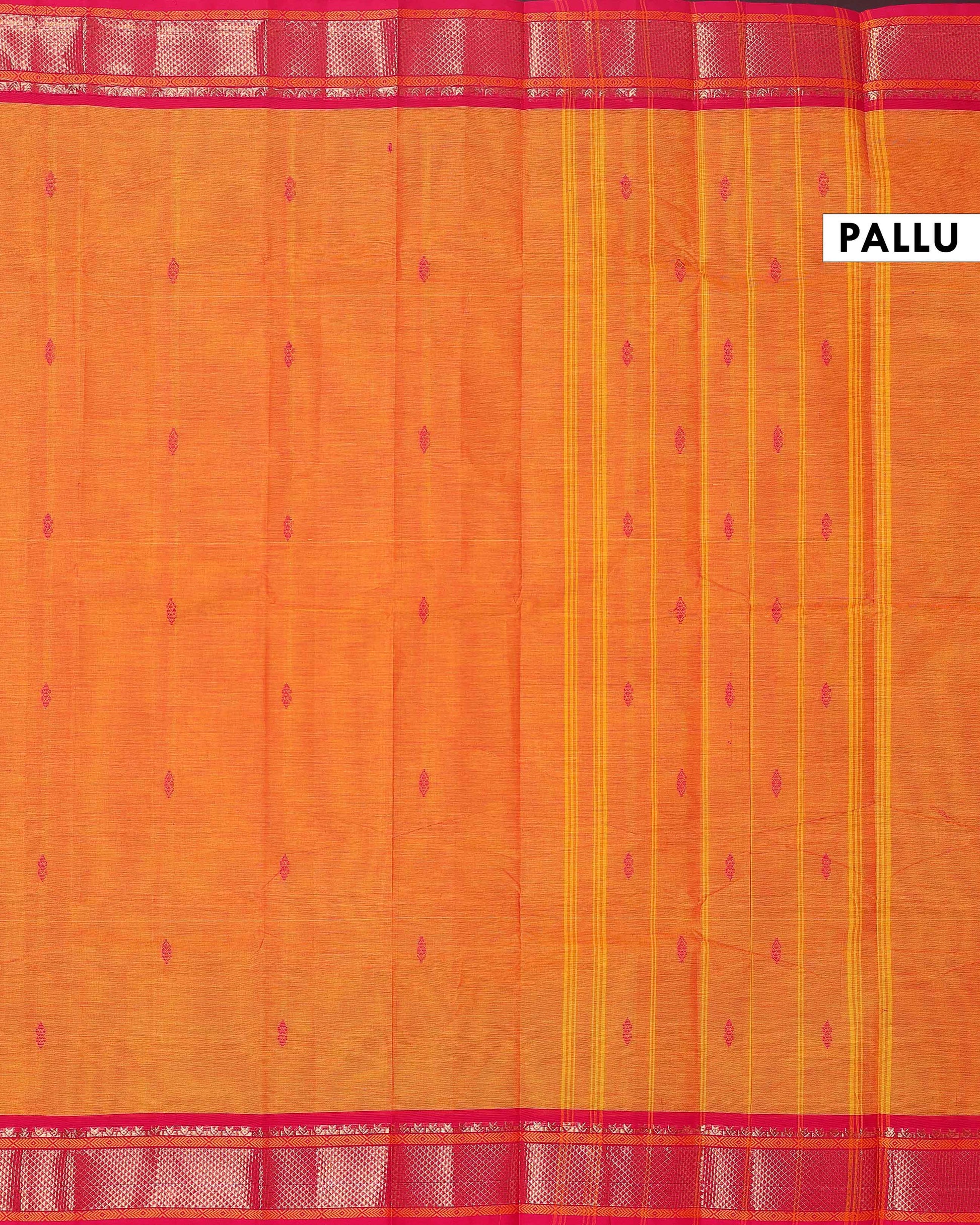 Traditional Chettinad Cotton Saree with Rich Zari Border and Fine Handloom Weave - Orange
