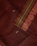 Traditional Chettinad Cotton Saree with Rich Zari Woven Border and Classic Handloom Finish - Dark Brown
