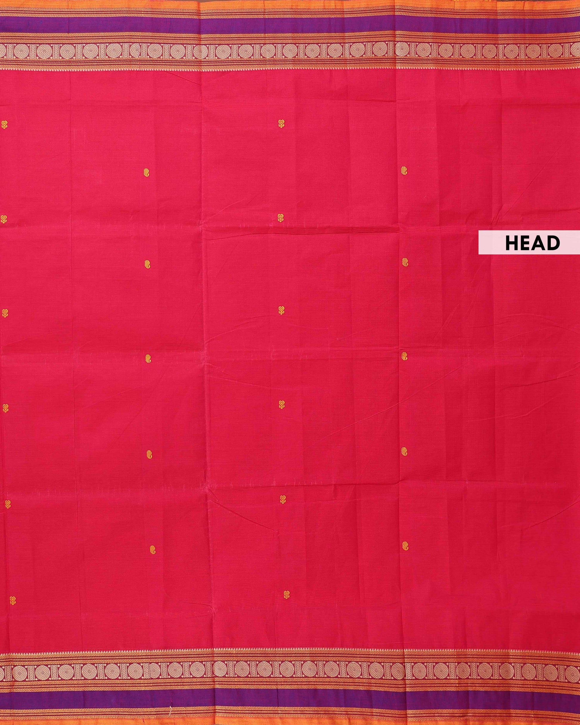 Traditional Chettinad Cotton Saree with Small Butta Motifs and Contrast Zari Woven Border - Red