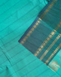 Traditional Chettinad Cotton Saree with Stripe Body and Peacock Motif Border -  Green