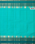 Traditional Chettinad Cotton Saree with Stripe Body and Peacock Motif Border -  Green