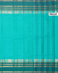 Traditional Chettinad Cotton Saree with Stripe Body and Peacock Motif Border -  Green