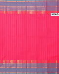 Traditional Chettinad Cotton Saree with Stripe Body and Peacock Motif Border - Pink