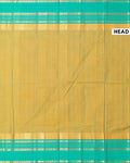 Traditional Chettinad Cotton Saree with Stripe Body and Peacock Motif Border - Olive Green