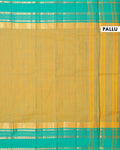 Traditional Chettinad Cotton Saree with Stripe Body and Peacock Motif Border - Olive Green