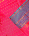 Traditional Chettinad Cotton Saree with Stripe Body and Peacock Motif Border - Pink