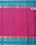 Traditional Chettinad Cotton Saree with Stripe Body and Peacock Motif Border - Purple
