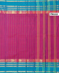 Traditional Chettinad Cotton Saree with Stripe Body and Peacock Motif Border - Purple