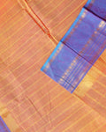 Traditional Chettinad Cotton Saree with Stripe Body and Peacock Motif Border - Sandal