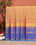 Traditional Chettinad Cotton Saree with Stripe Body and Peacock Motif Border - Sandal