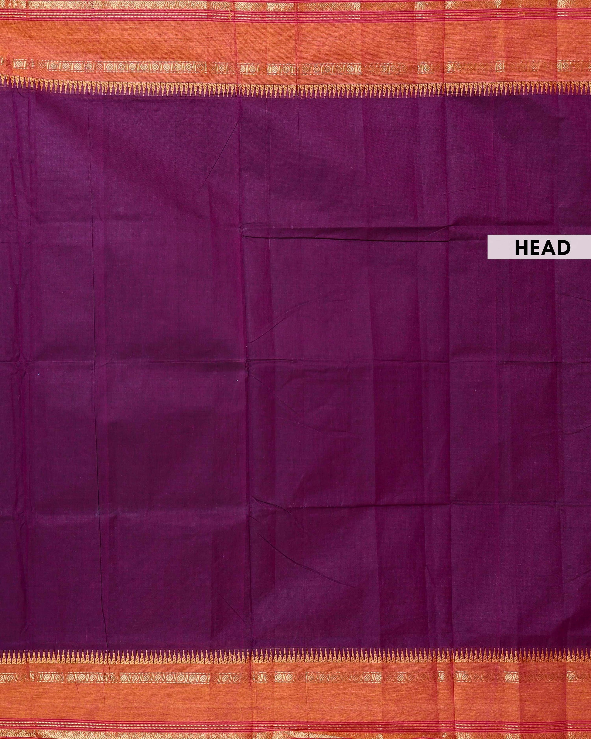 Traditional Chettinad Cotton Saree with Temple Zari Border and Solid Handloom Body Weave - Purple
