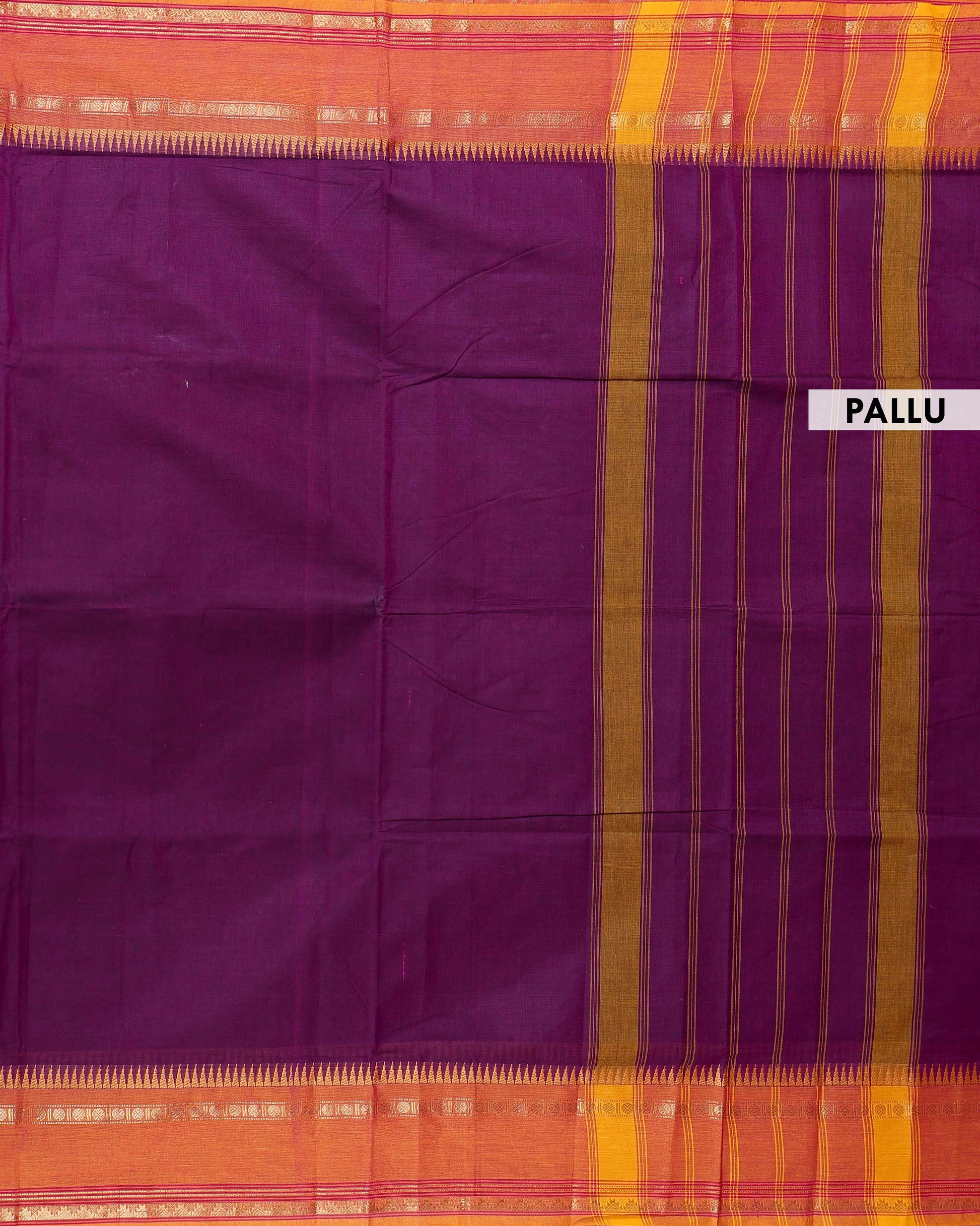 Traditional Chettinad Cotton Saree with Temple Zari Border and Solid Handloom Body Weave - Purple