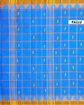 Traditional Chettinad Cotton Saree with Traditional Checks and Temple Border - Blue-Pallu