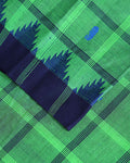 Traditional Chettinad Cotton Saree with Traditional Checks and Temple Border - Green-Close