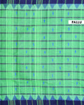 Traditional Chettinad Cotton Saree with Traditional Checks and Temple Border - Green-Pallu
