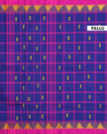 Traditional Chettinad Cotton Saree with Traditional Checks and Temple Border - Navy Blue-Pallu