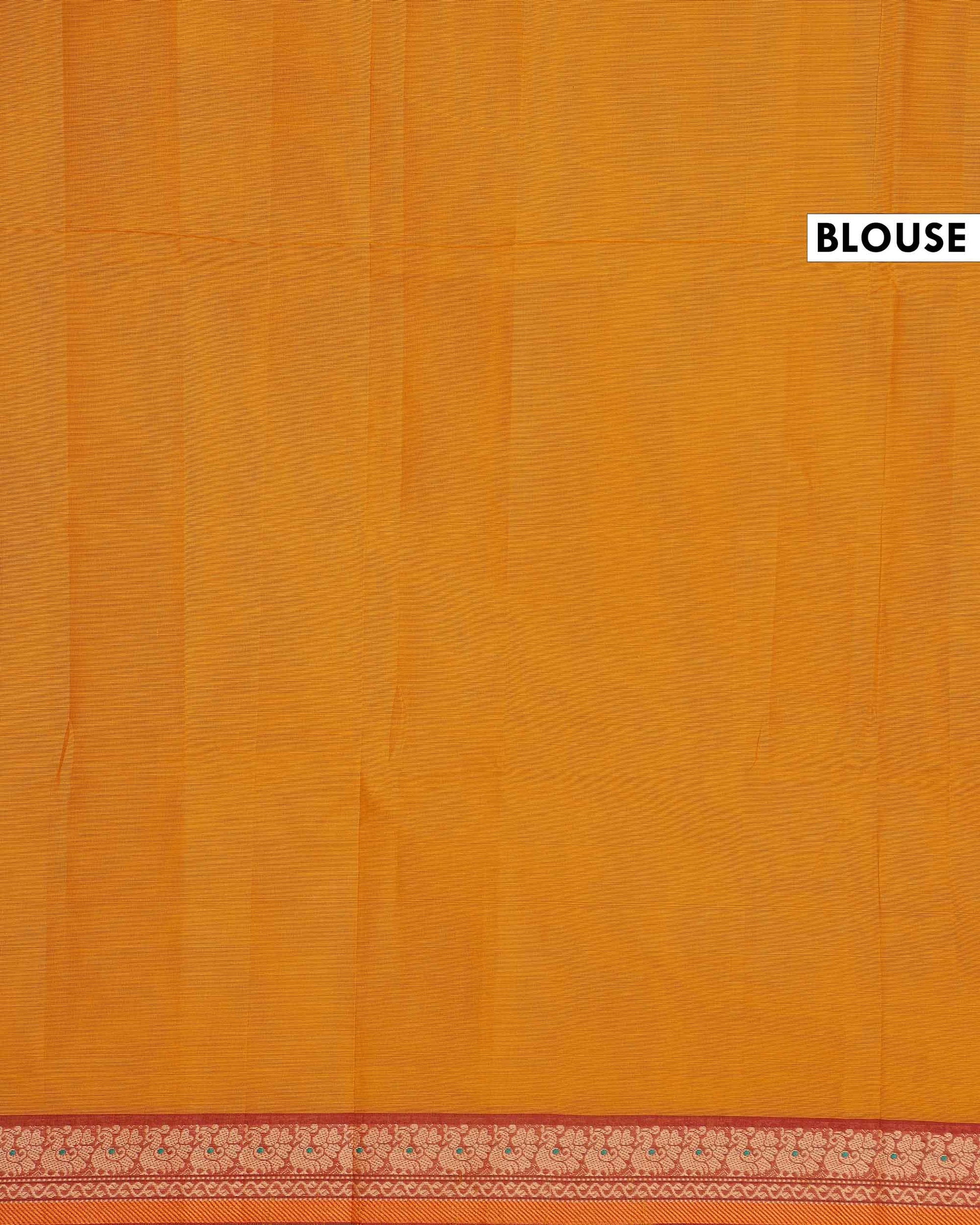 Traditional Chettinad Cotton Saree with Traditional Floral Zari Border - Mustard