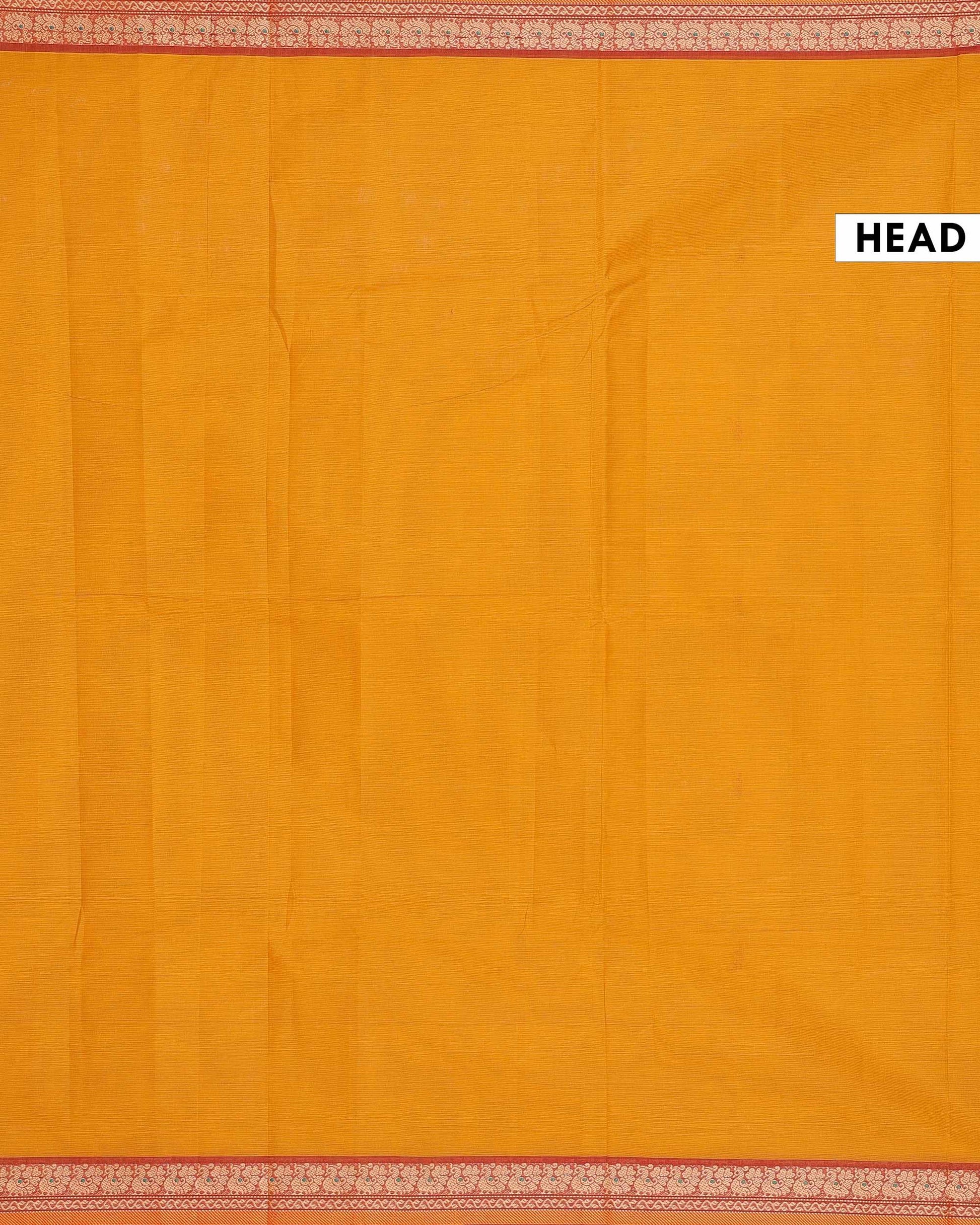 Traditional Chettinad Cotton Saree with Traditional Floral Zari Border - Mustard