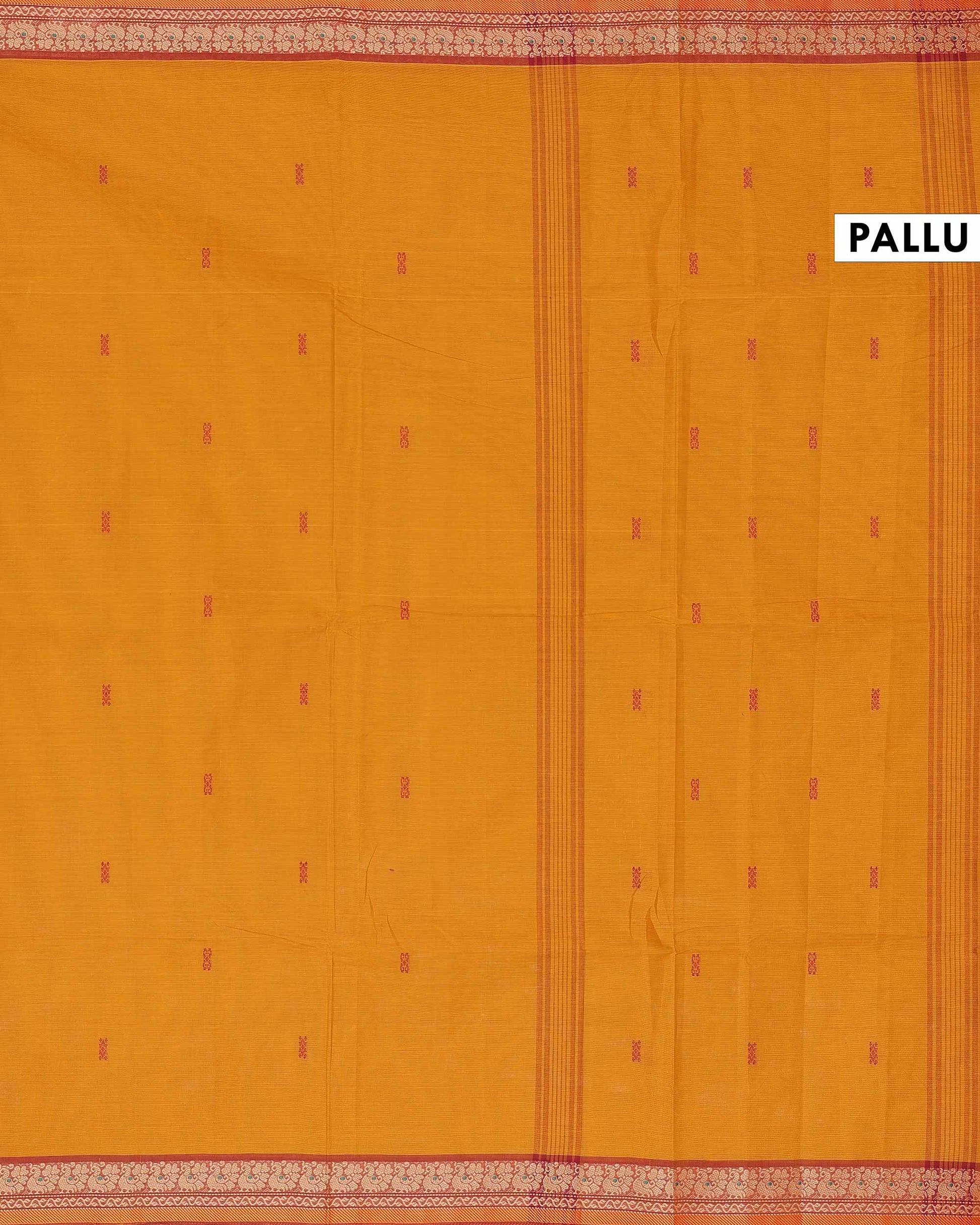 Traditional Chettinad Cotton Saree with Traditional Floral Zari Border - Mustard