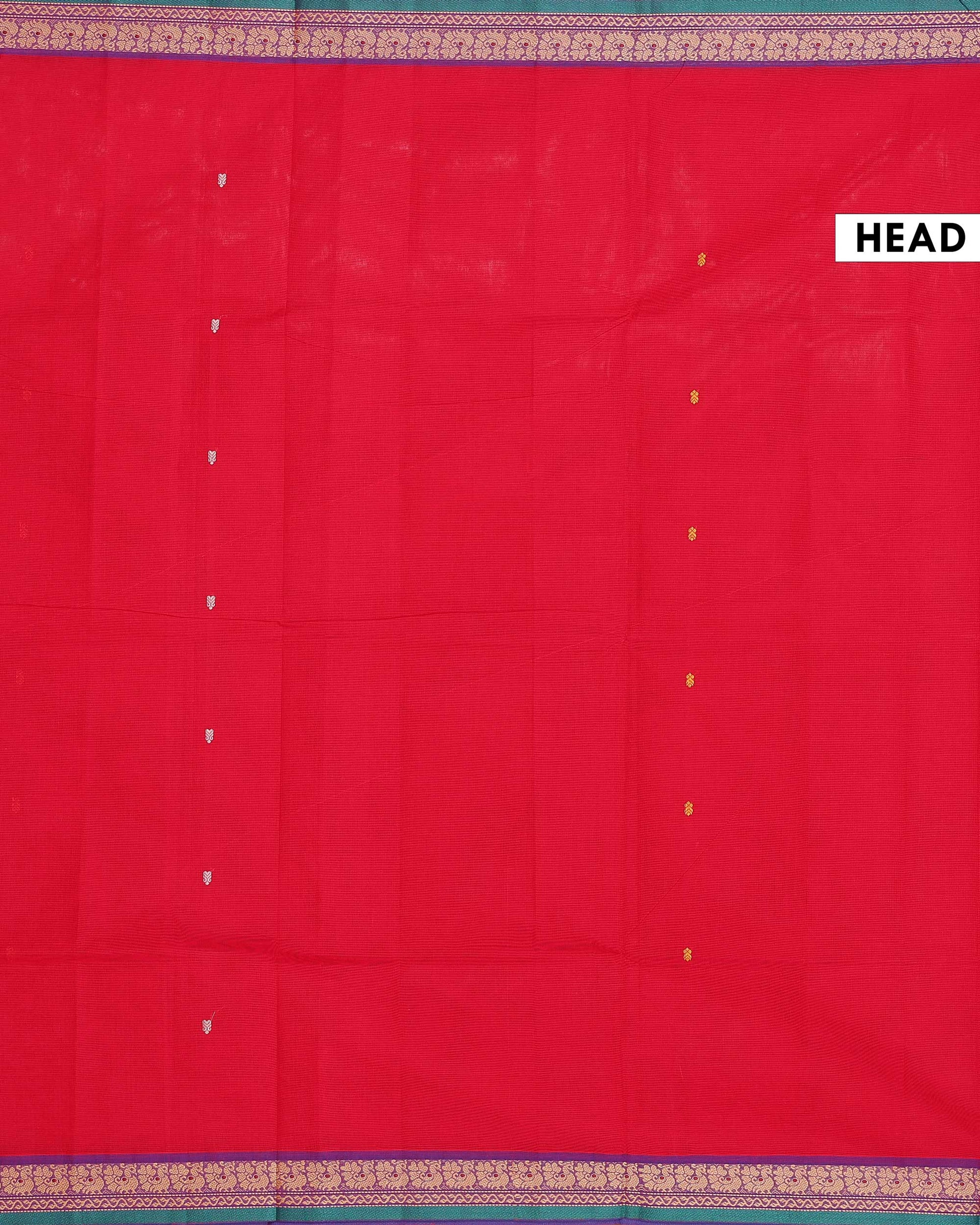 Traditional Chettinad Cotton Saree with Traditional Floral Zari Border - Red