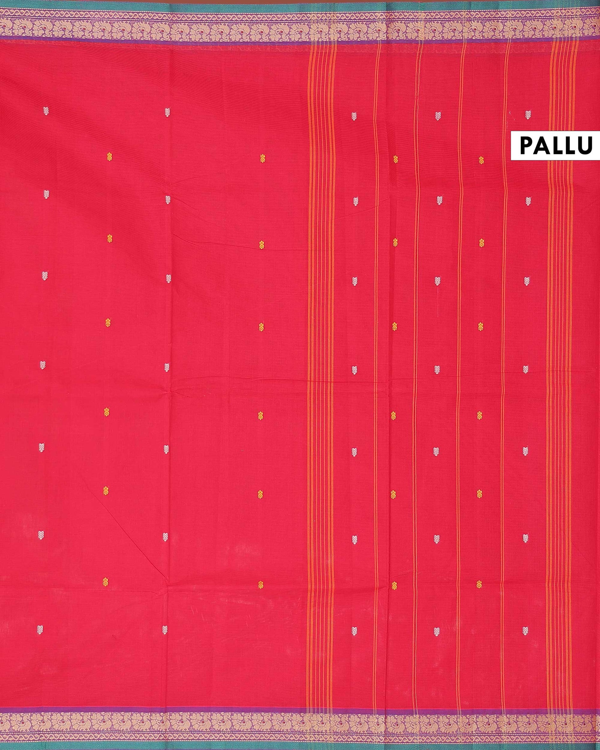 Traditional Chettinad Cotton Saree with Traditional Floral Zari Border - Red