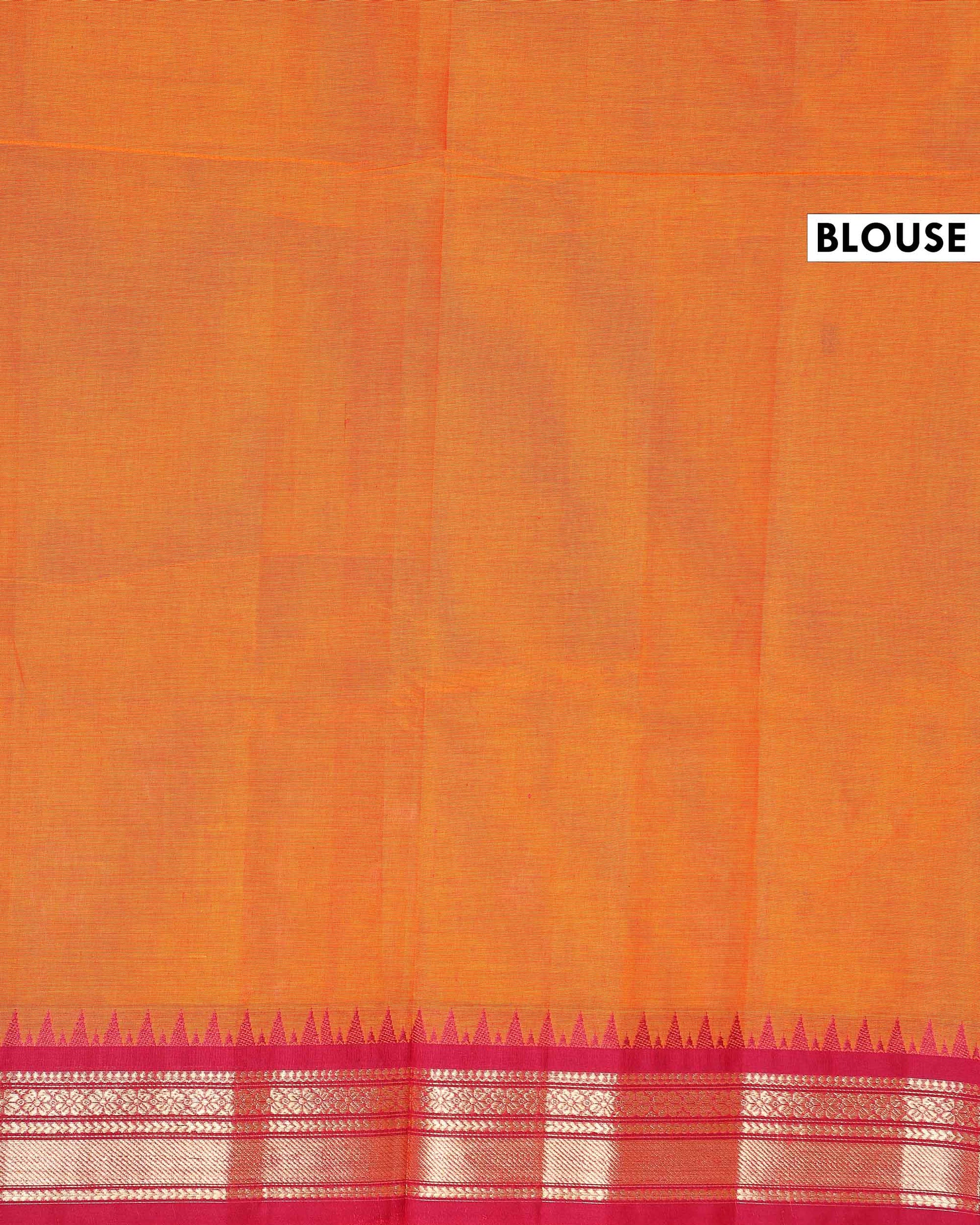 Traditional Chettinad Cotton Saree with Traditional Temple Border & Subtle Body Motifs - Orange