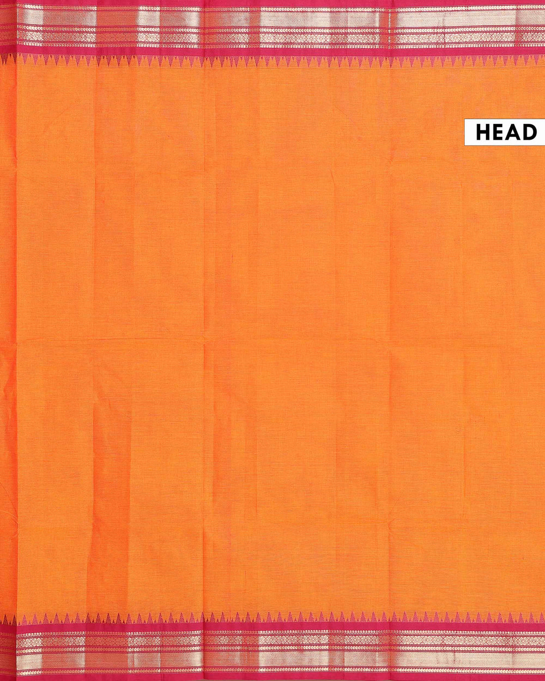 Traditional Chettinad Cotton Saree with Traditional Temple Border & Subtle Body Motifs - Orange