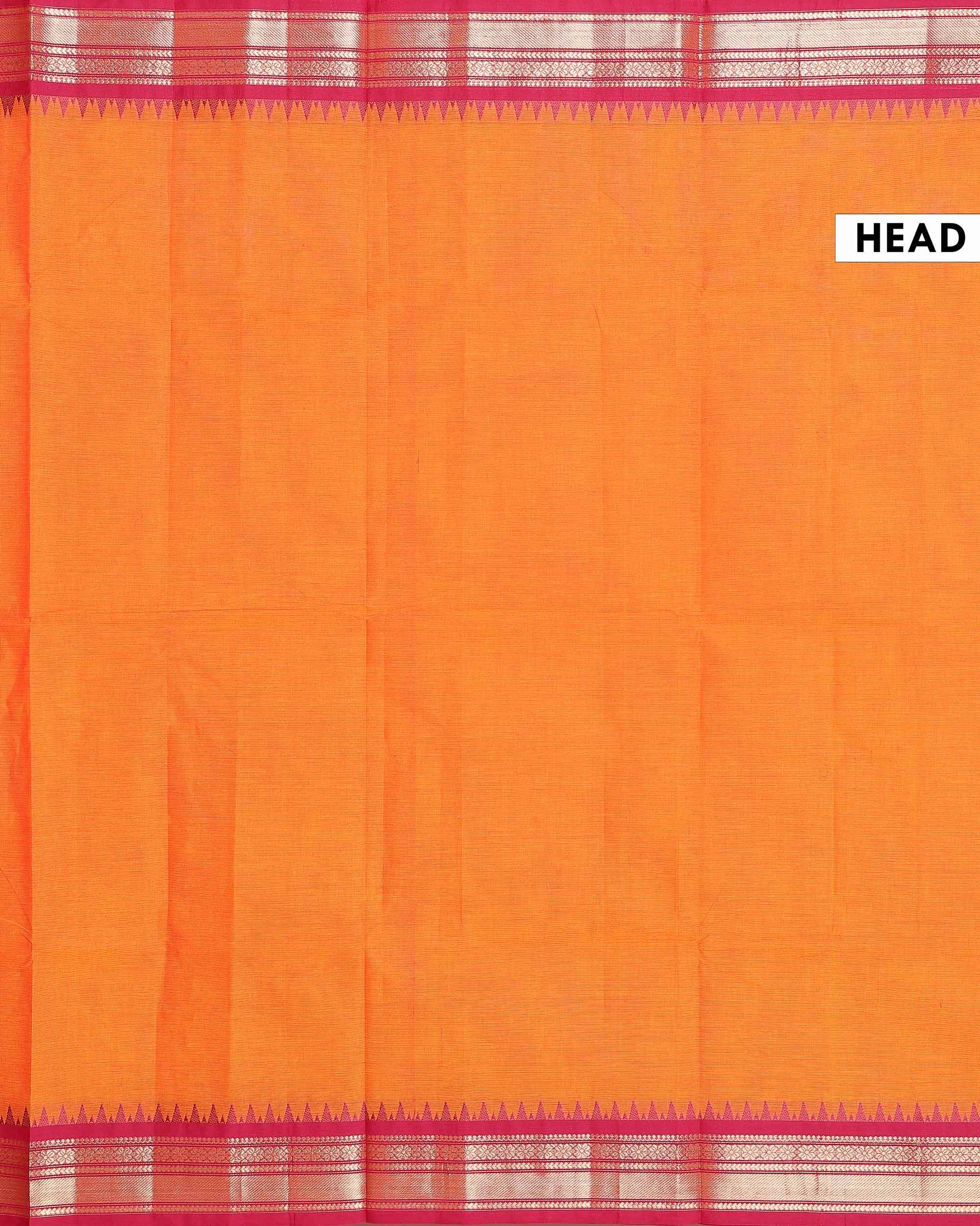 Traditional Chettinad Cotton Saree with Traditional Temple Border & Subtle Body Motifs - Orange