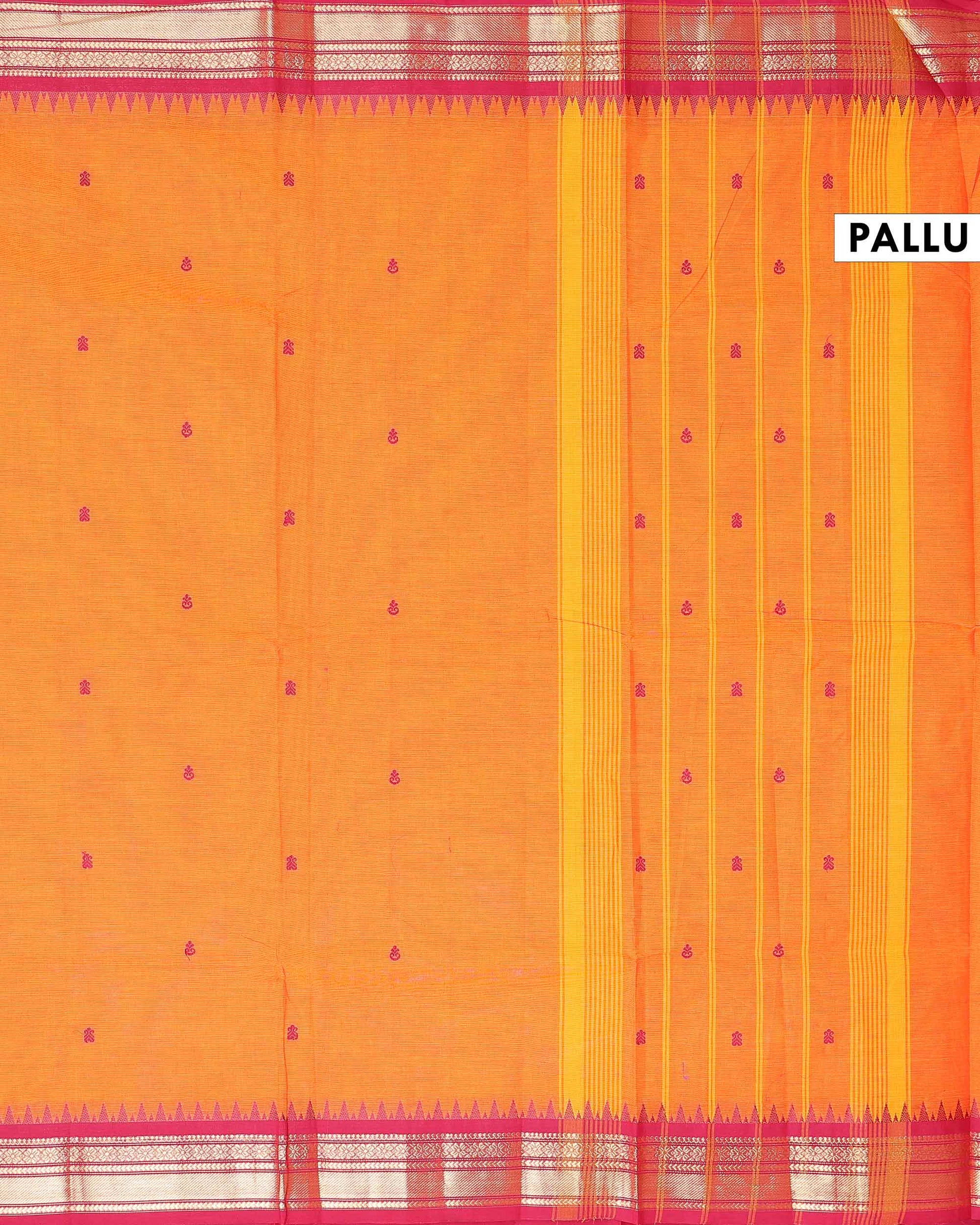 Traditional Chettinad Cotton Saree with Traditional Temple Border & Subtle Body Motifs - Orange