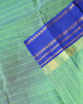 Traditional Chettinad Cotton Saree with Traditional Zari Border - Green-Close