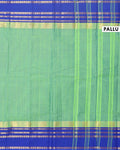 Traditional Chettinad Cotton Saree with Traditional Zari Border - Green-Pallu