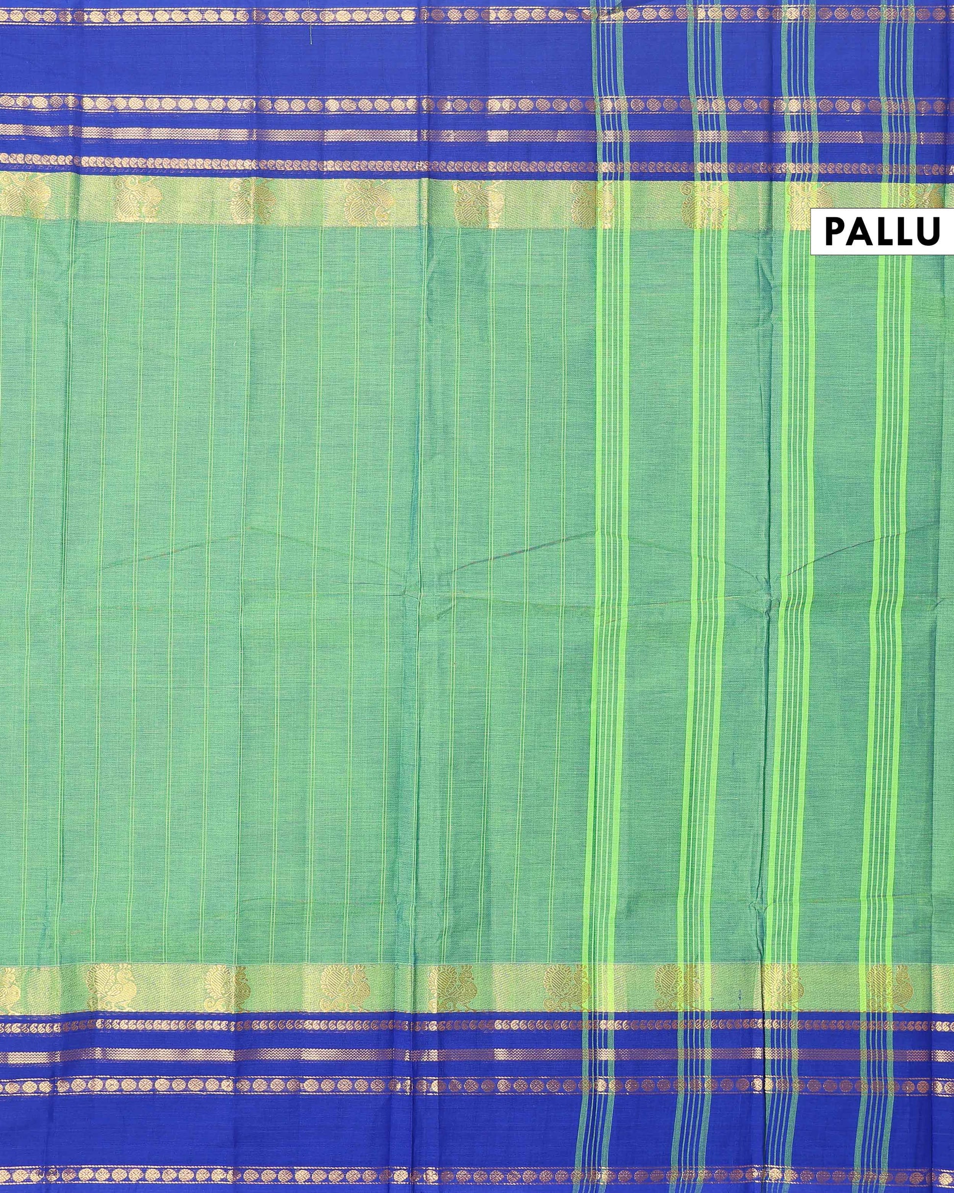 Traditional Chettinad Cotton Saree with Traditional Zari Border - Green-Pallu