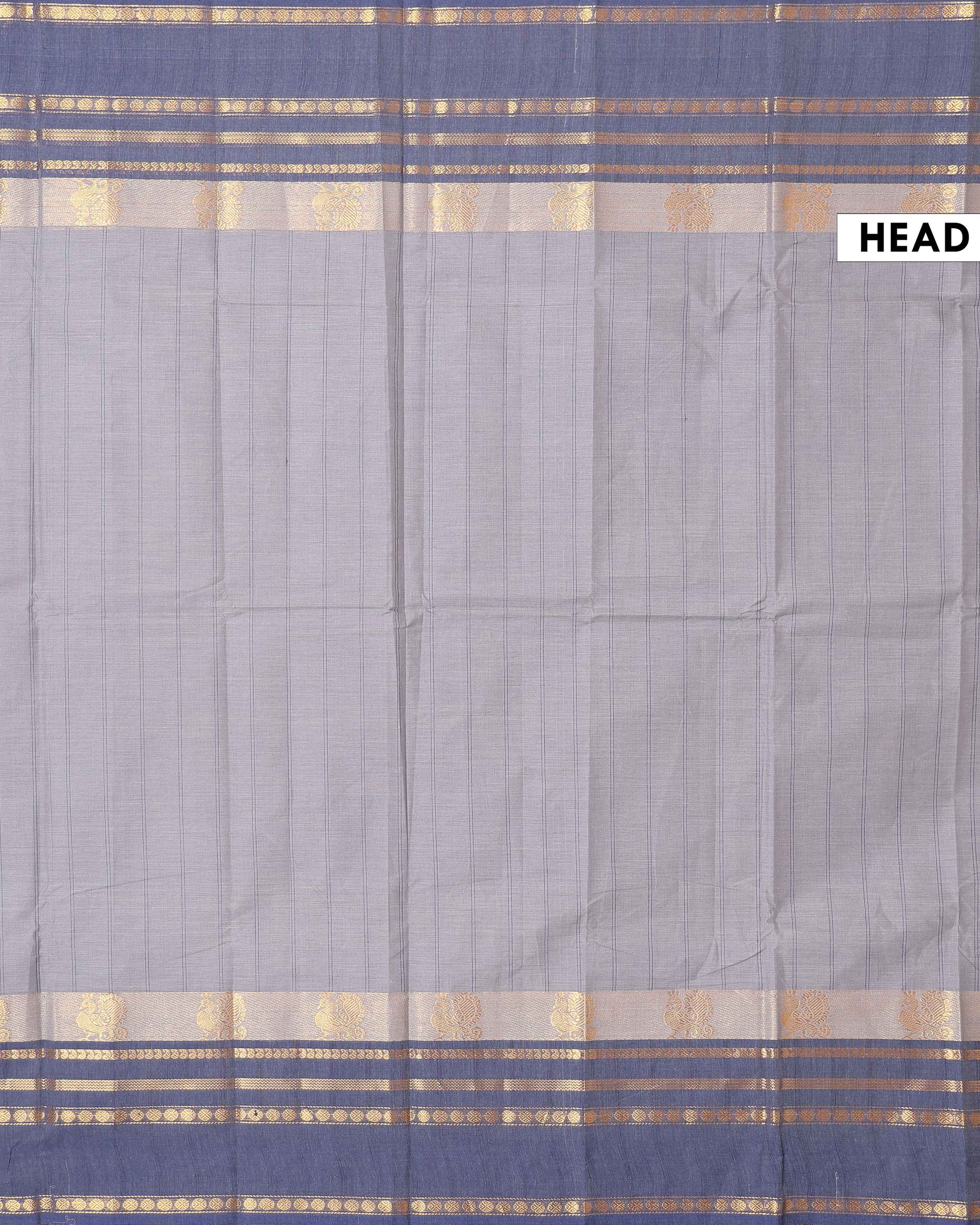 Traditional Chettinad Cotton Saree with Traditional Zari Border - Grey-head