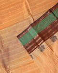 Traditional Chettinad Cotton Saree with Traditional Zari Border - Sandal-Close