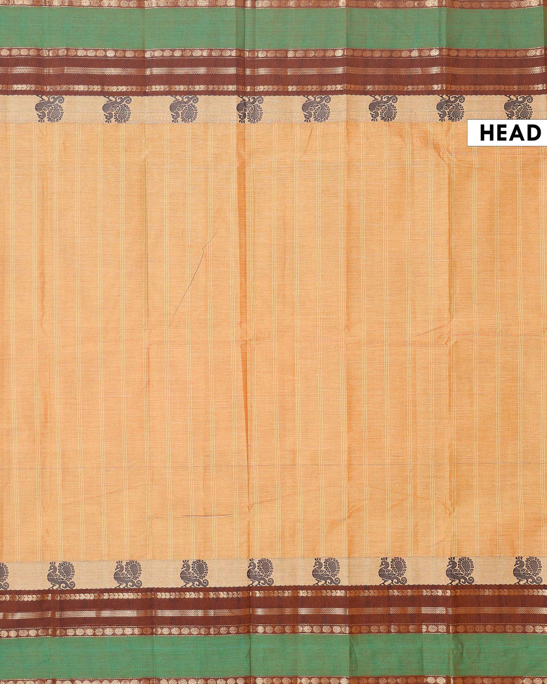 Traditional Chettinad Cotton Saree with Traditional Zari Border - Sandal