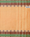 Traditional Chettinad Cotton Saree with Traditional Zari Border - Sandal-pallu