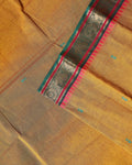 Traditional Chettinad Cotton Saree with Traditional Zari Border and Peacock Motifs - Olive Green
