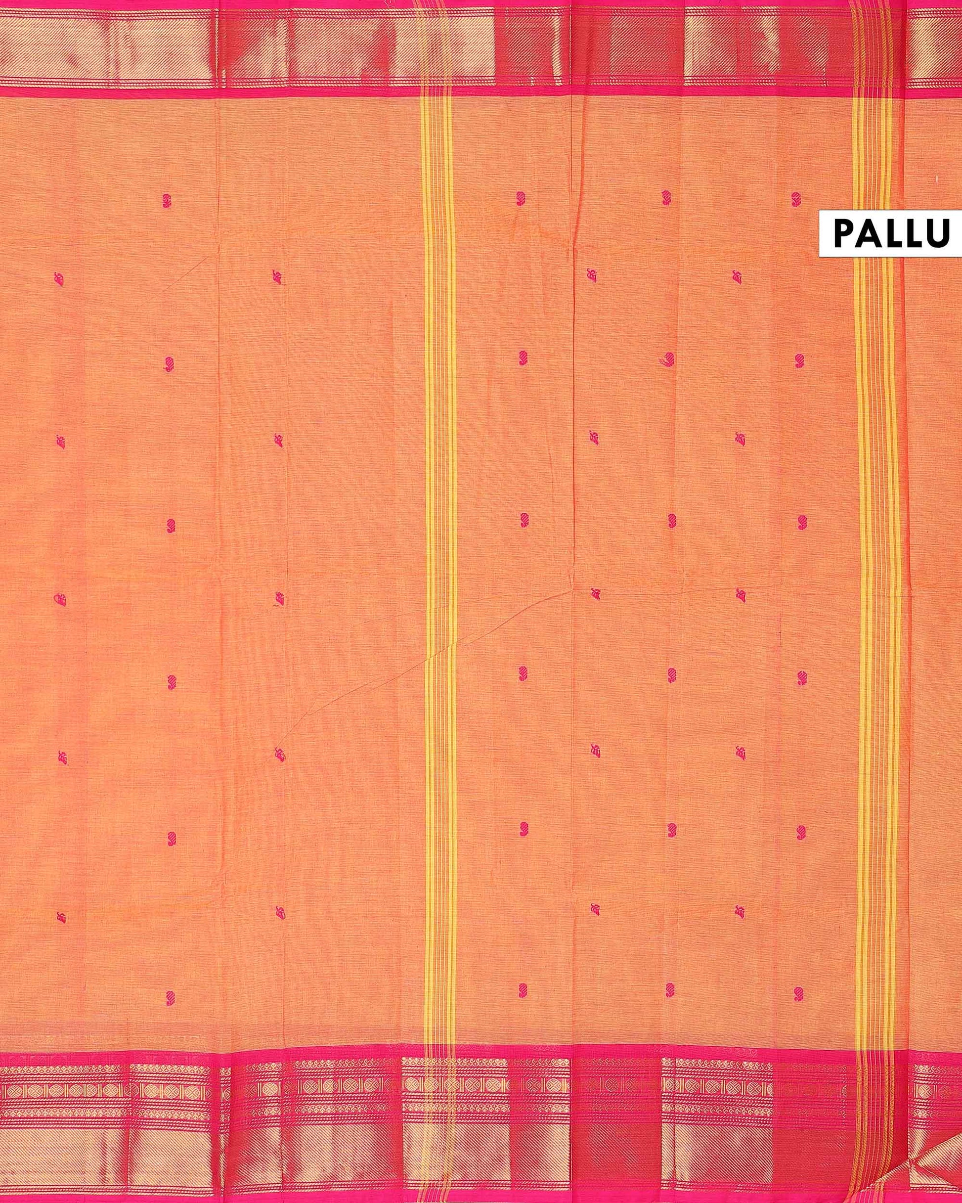 Traditional Chettinad Cotton Saree with Traditional Zari Woven Border Plain Body Weave - Orange