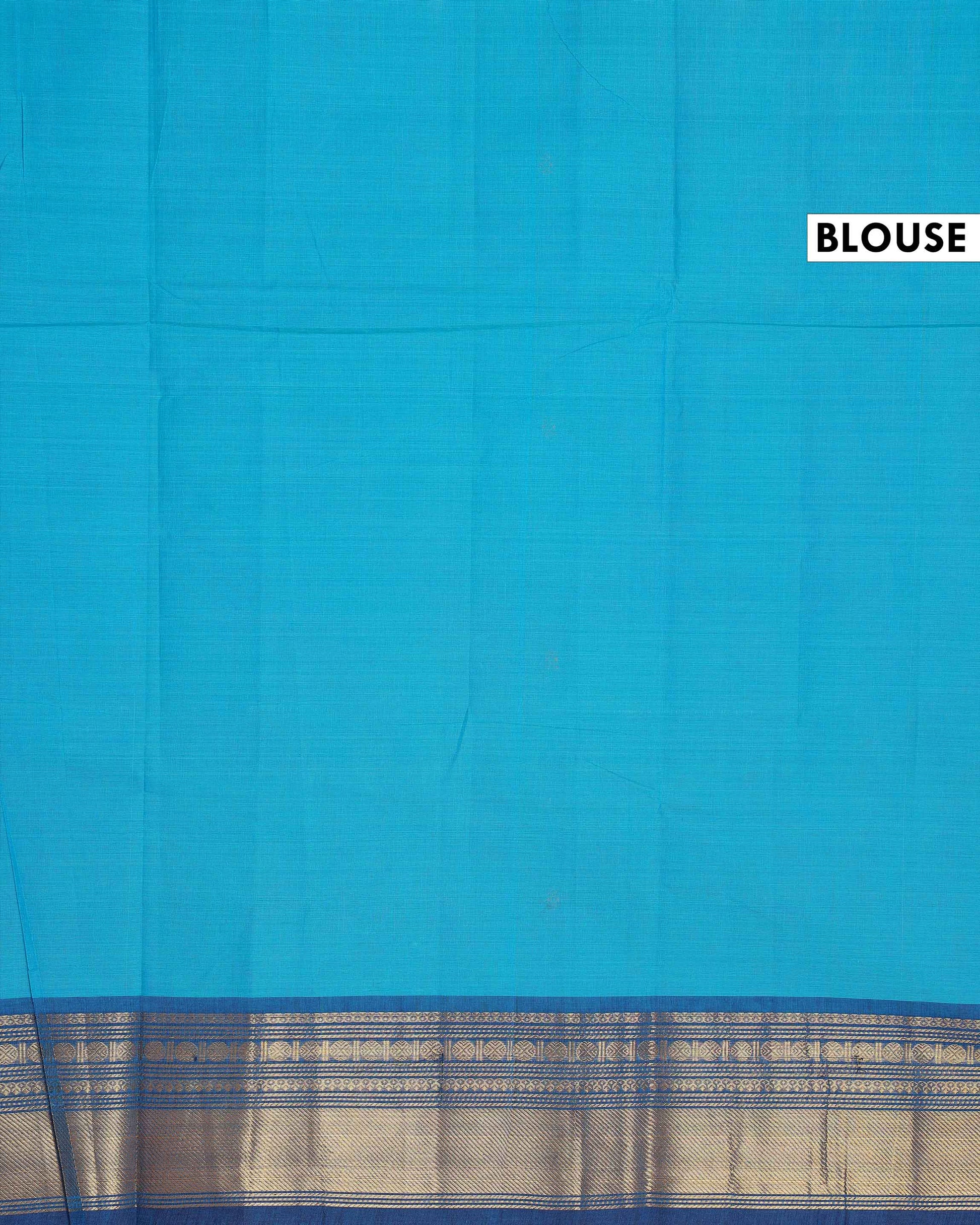 Traditional Chettinad Cotton Saree with Traditional Zari Woven Border Plain Body Weave - Sky Blue