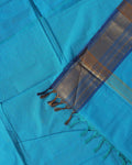 Traditional Chettinad Cotton Saree with Traditional Zari Woven Border Plain Body Weave - Sky Blue